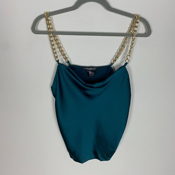 Bailey 44 Chain Cami Blouse Forest Green Drape Front Sexy Going Out Party - Picture 1 of 6